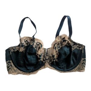 Wacoal Lace Affair Underwire Balconette Bra Womens Sz 36DD Green Teal 851256